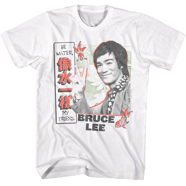 Bruce Lee - Be Water Pond Scene - White Front Print Short Sleeve Adult T-Shirt