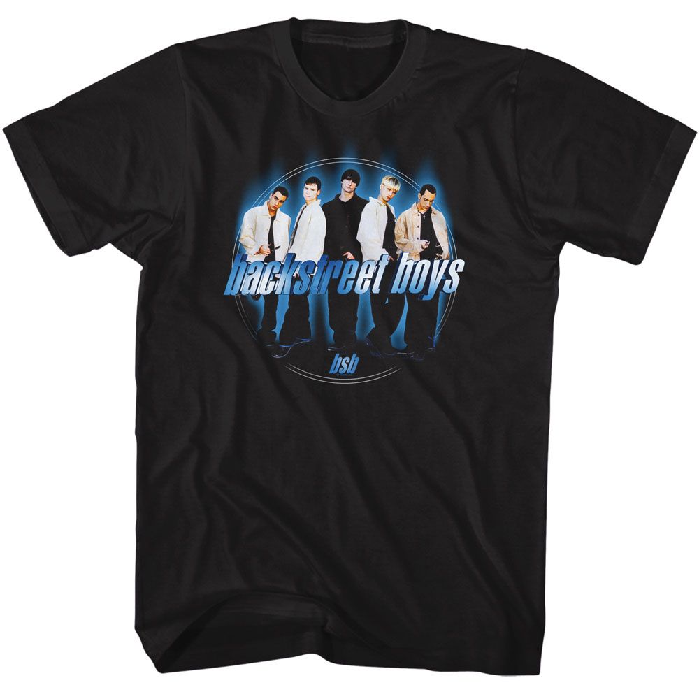 Backstreet Boys - Blue Circle - Black Front Print Short Sleeve Adult T-Shirt