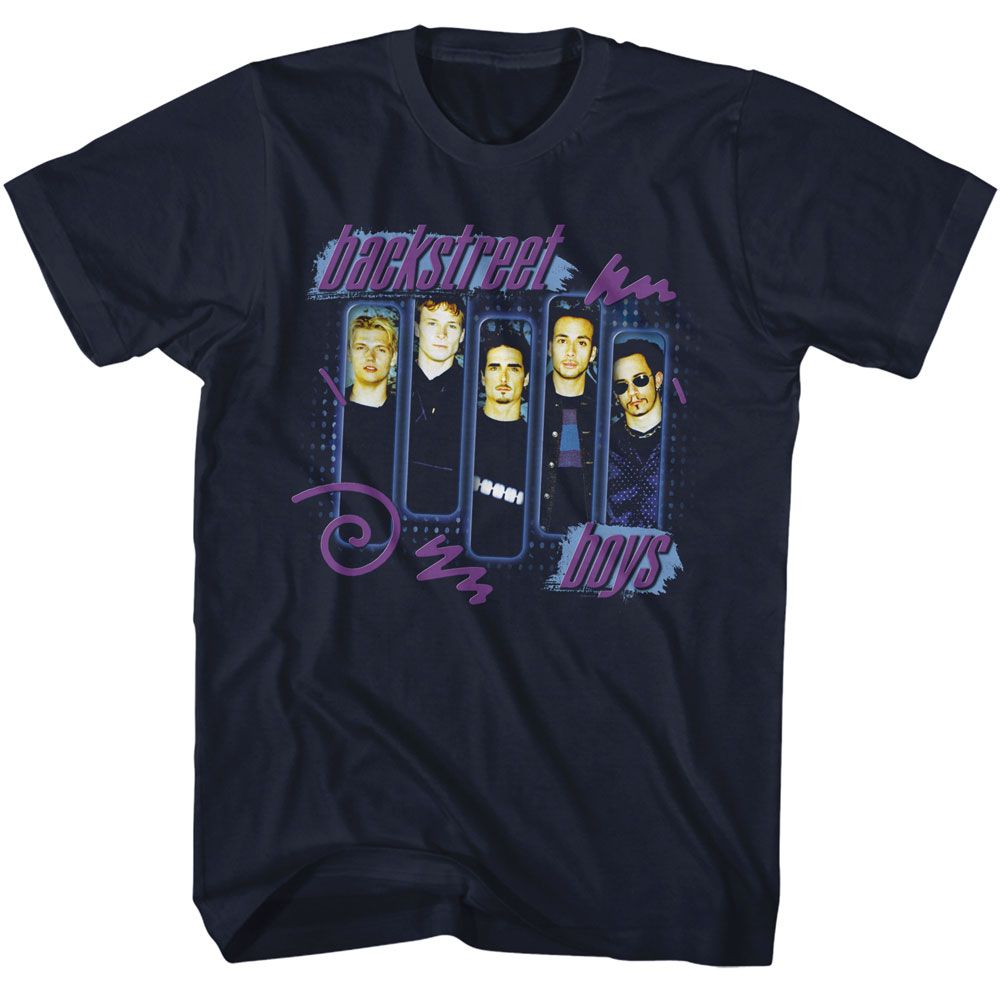Backstreet Boys - Boxes - Blue Front Print Short Sleeve Solid Adult T-Shirt