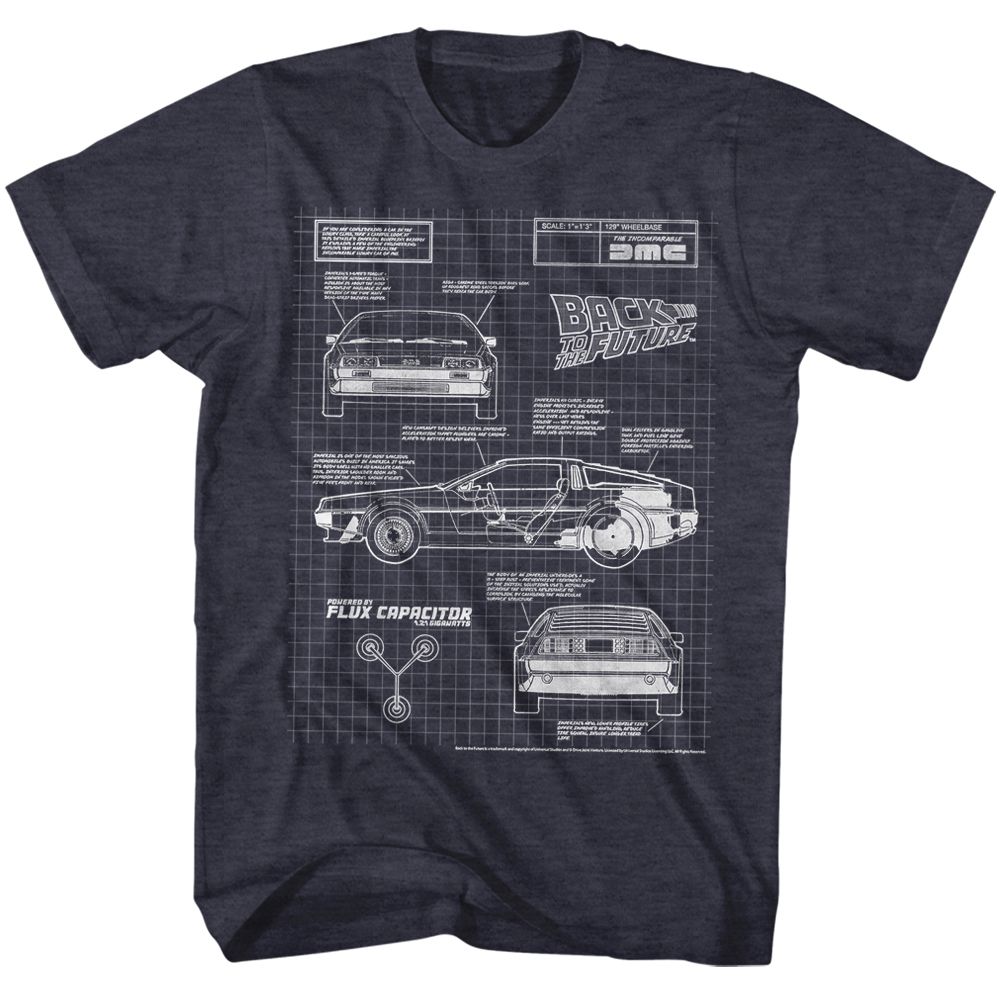 Back To The Future - Blueprint 2 - Short Sleeve - Heather - Adult - T-Shirt