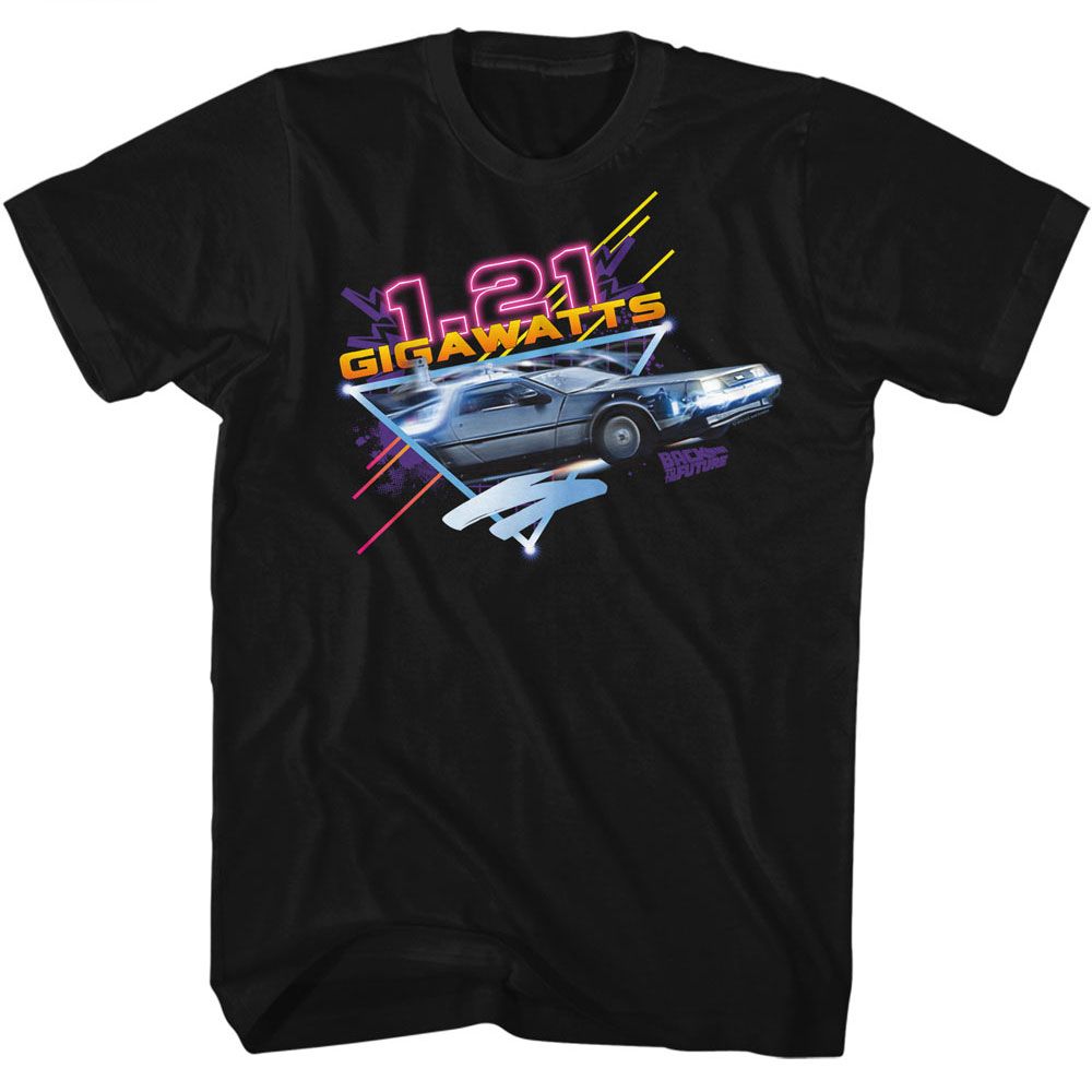 Back To The Future Neon Gigawatts Black Solid Adult Short Sleeve T-Shirt