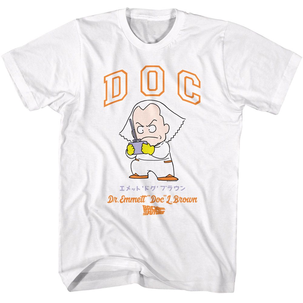 Back To The Future - Doc Cartoon Character - White Short Sleeve Adult T-Shirt