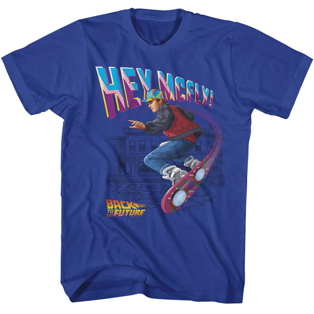 Back To The Future - Hey Mcfly Flying Hoverboard - Short Sleeve Adult T-Shirt