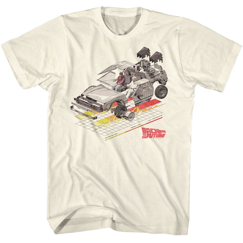 Back To The Future Car With Grid Natural Solid Adult Short Sleeve T-Shirt