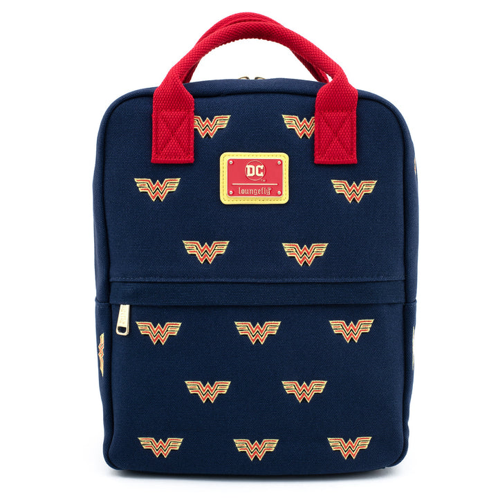 DC Comics Wonder Woman Logo All-Over Print Canvas Mini Backpack by Loungefly