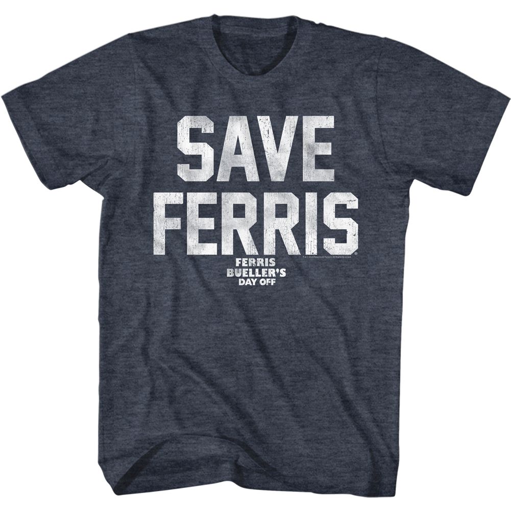Ferris Beuller's Day Off - Save Ferris White Ink - Short Sleeve - Heather - Adult - T-Shirt