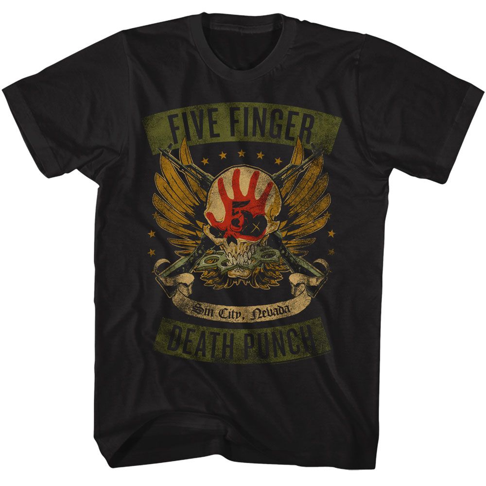 Five Finger Death Punch - Winged Skull - Black Short Sleeve Adult T-Shirt