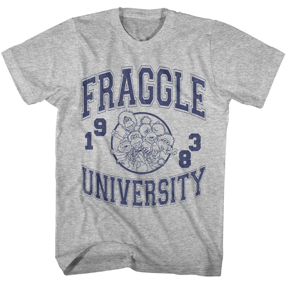 Fraggle Rock - University - Gray Front Print Short Sleeve Solid Adult T-Shirt