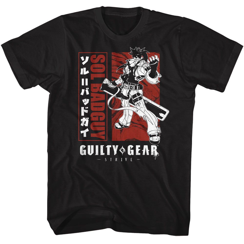 Guilty Gear - Blocked Out Sol - Black Front Print Short Sleeve Adult T-Shirt