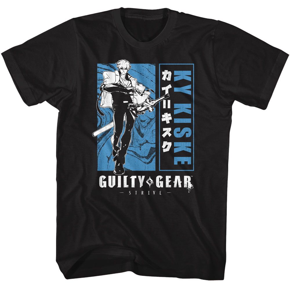Guilty Gear - Blocked Out Ky - Black Front Print Short Sleeve Adult T-Shirt