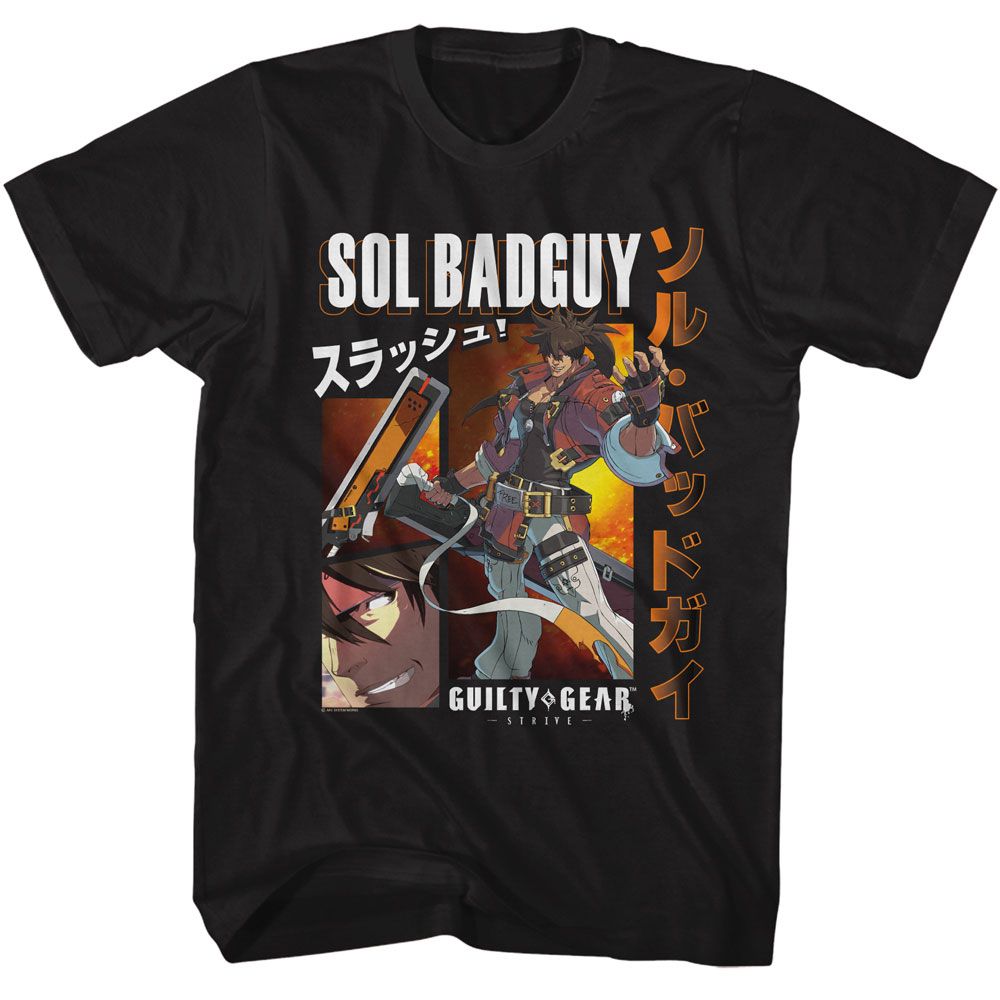 Guilty Gear - Sol Badguy - Black Front Print Short Sleeve Solid Adult T-Shirt