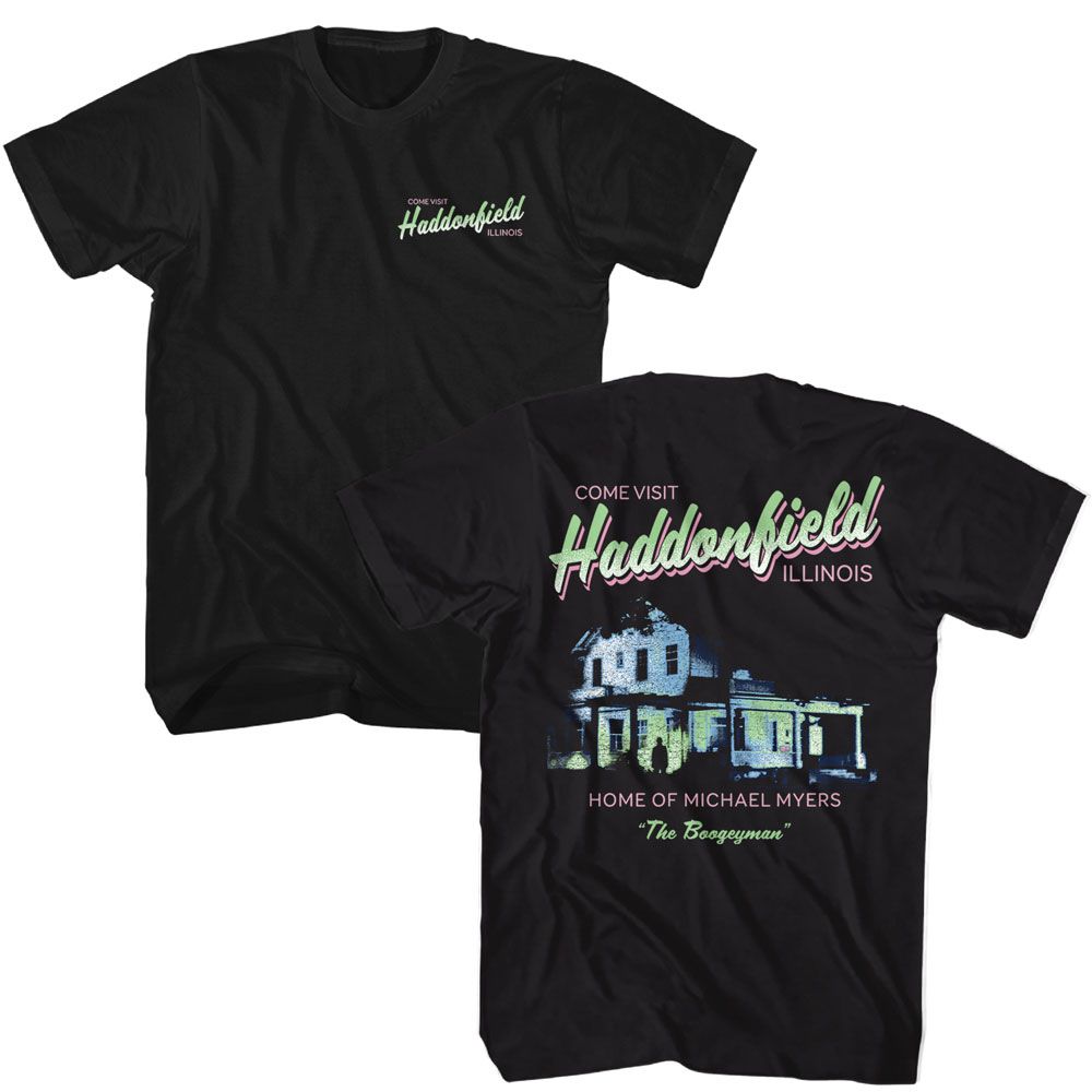 Halloween - Come Visit - Black Front and Back Print Short Sleeve Adult T-Shirt