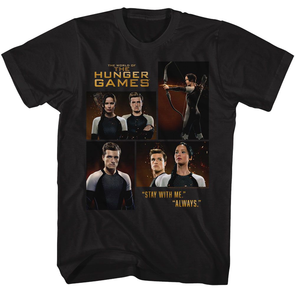 Hunger Games - Katniss Peeta Four Photos - Black Short Sleeve Adult T-Shirt