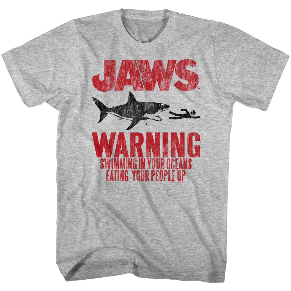 Jaws - Warning - Short Sleeve - Heather - Adult - T-Shirt