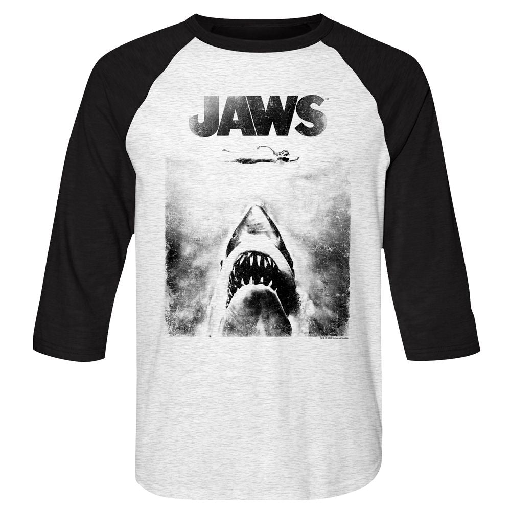 Jaws - Black & White - 3/4 Sleeve - Heather - Adult - Raglan Shirt