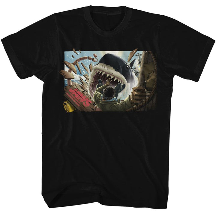 Jaws - Man Falling In Shark Mouth - Licensed Adult Short Sleeve T-Shirt