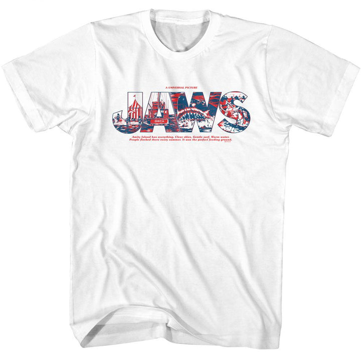 Jaws - Logo With Comics - Licensed Adult Short Sleeve T-Shirt