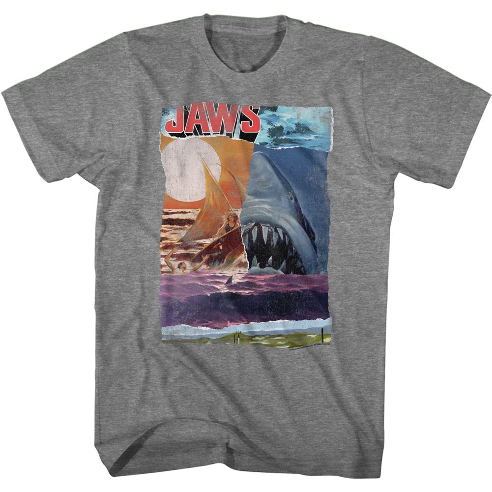 Jaws - Ski Shark Collage - Short Sleeve - Heather - Adult - T-Shirt