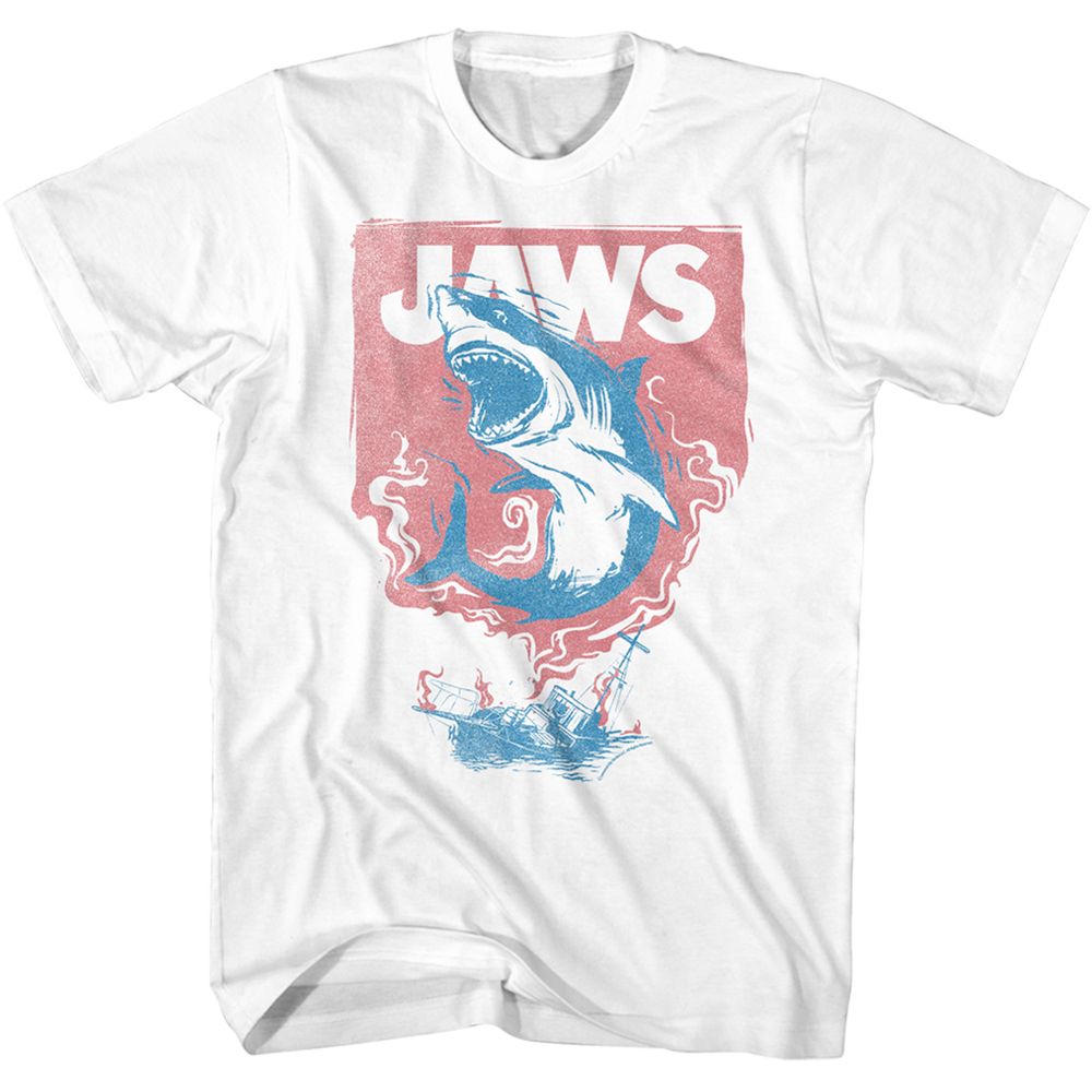 Jaws - Shark & Boat Fire - Short Sleeve - Adult - T-Shirt