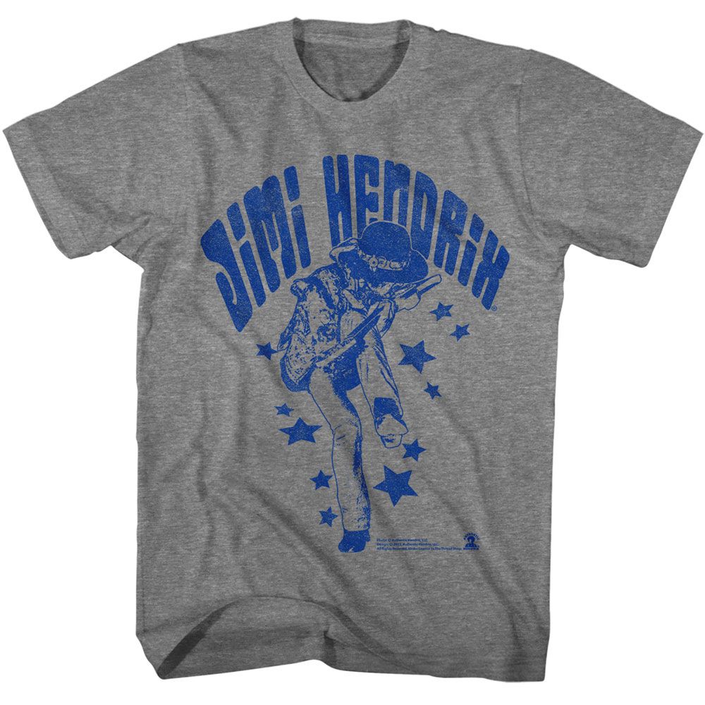 Jimi Hendrix - Name And Stars - Gray Short Sleeve Heather Adult T-Shirt