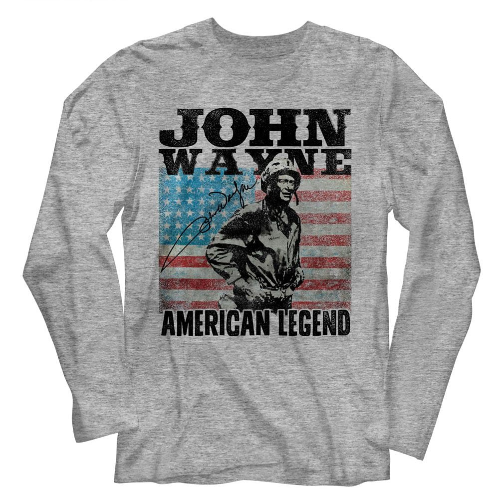 John Wayne American Legend Gray Heather Adult Long Sleeve T-Shirt