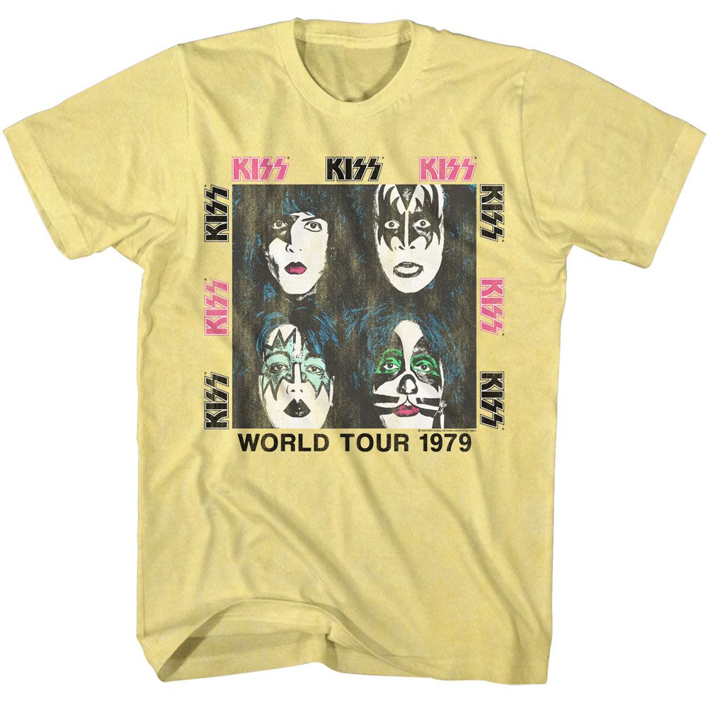 KISS - Dynasty 79 - Yellow Front Print Short Sleeve Heather Adult T-Shirt