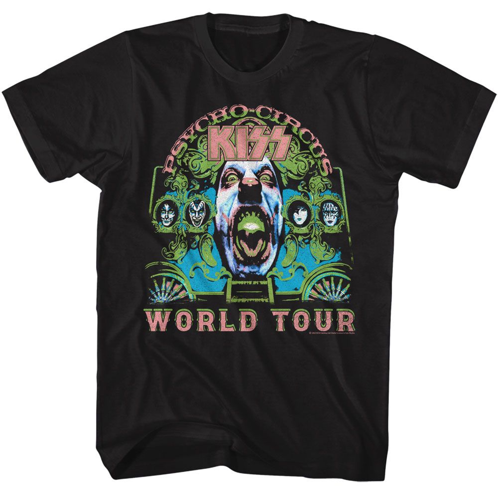 KISS - Psycho Circus - Black Front Print Short Sleeve Solid Adult T-Shirt