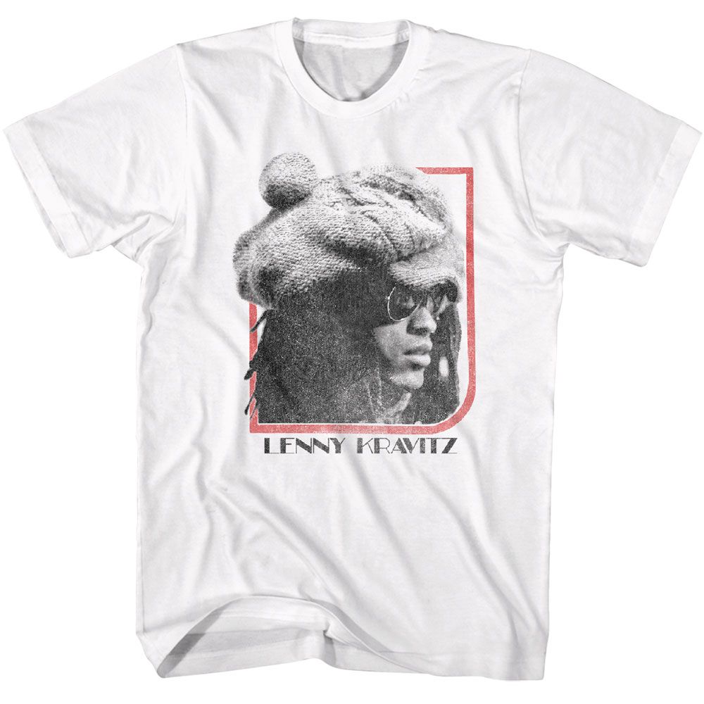 Lenny Kravitz - Framed Head - White Front Print Short Sleeve Solid Adult T-Shirt