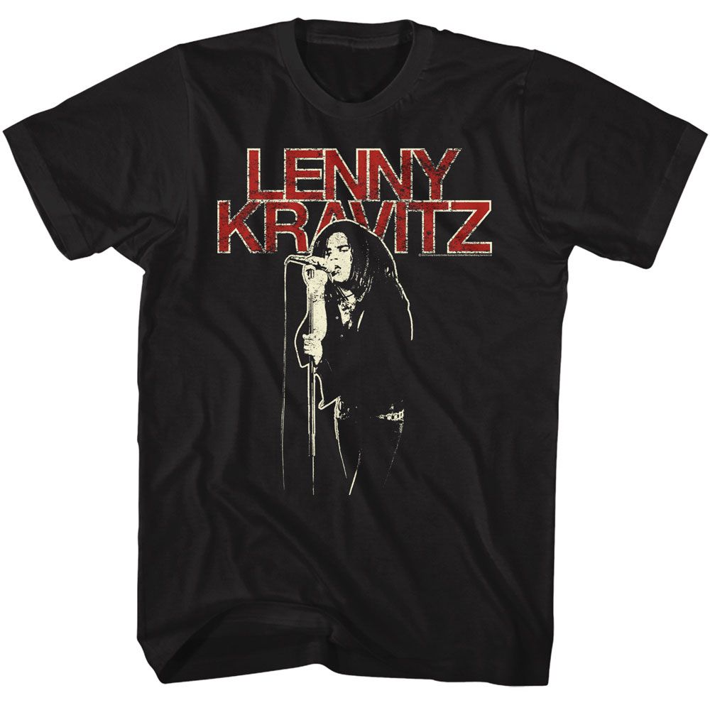 Lenny Kravitz - Distress Text - Black Front Print Short Sleeve Adult T-Shirt