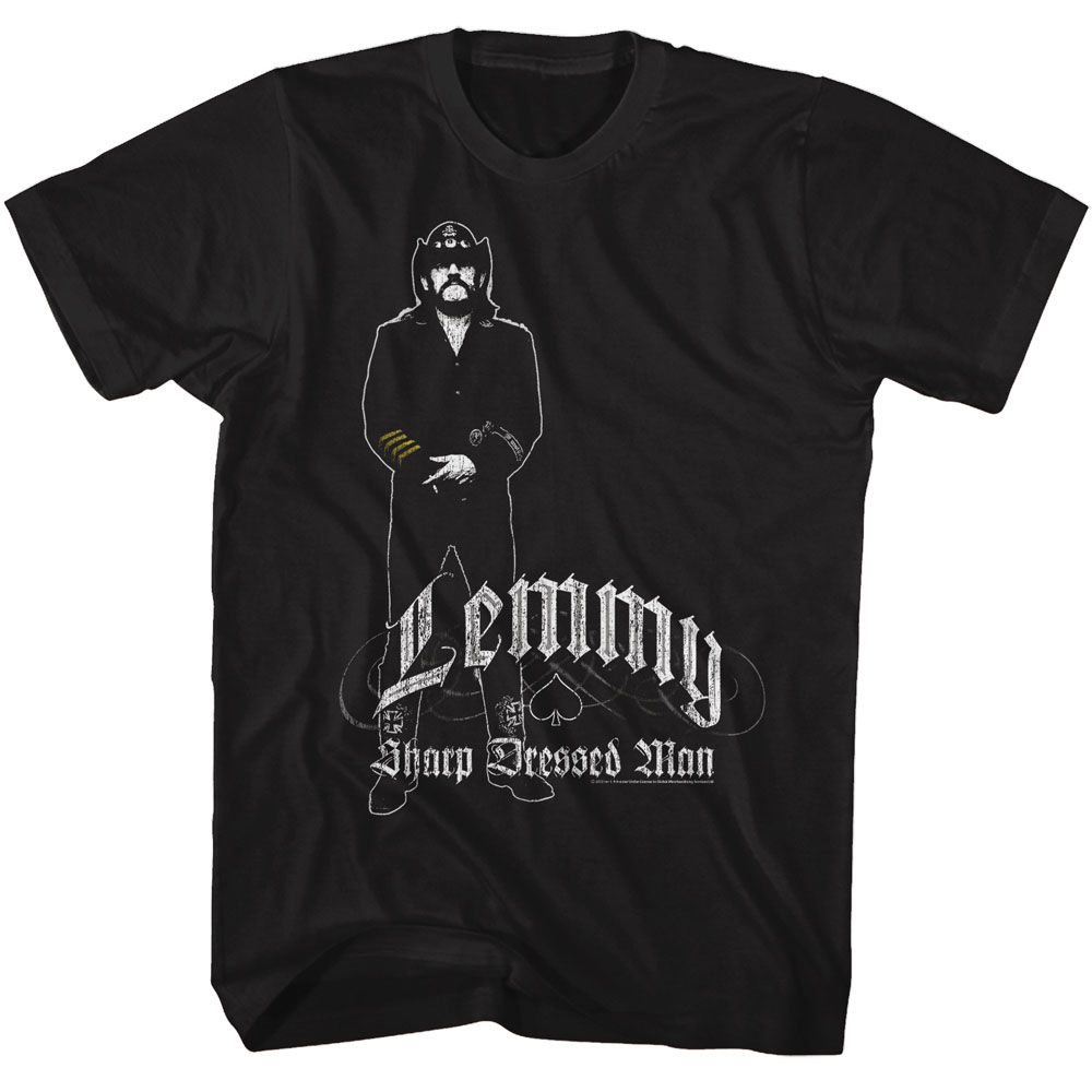 Lemmy - Sharp Dressed Man - Black Front Print Short Sleeve Solid Adult T-Shirt