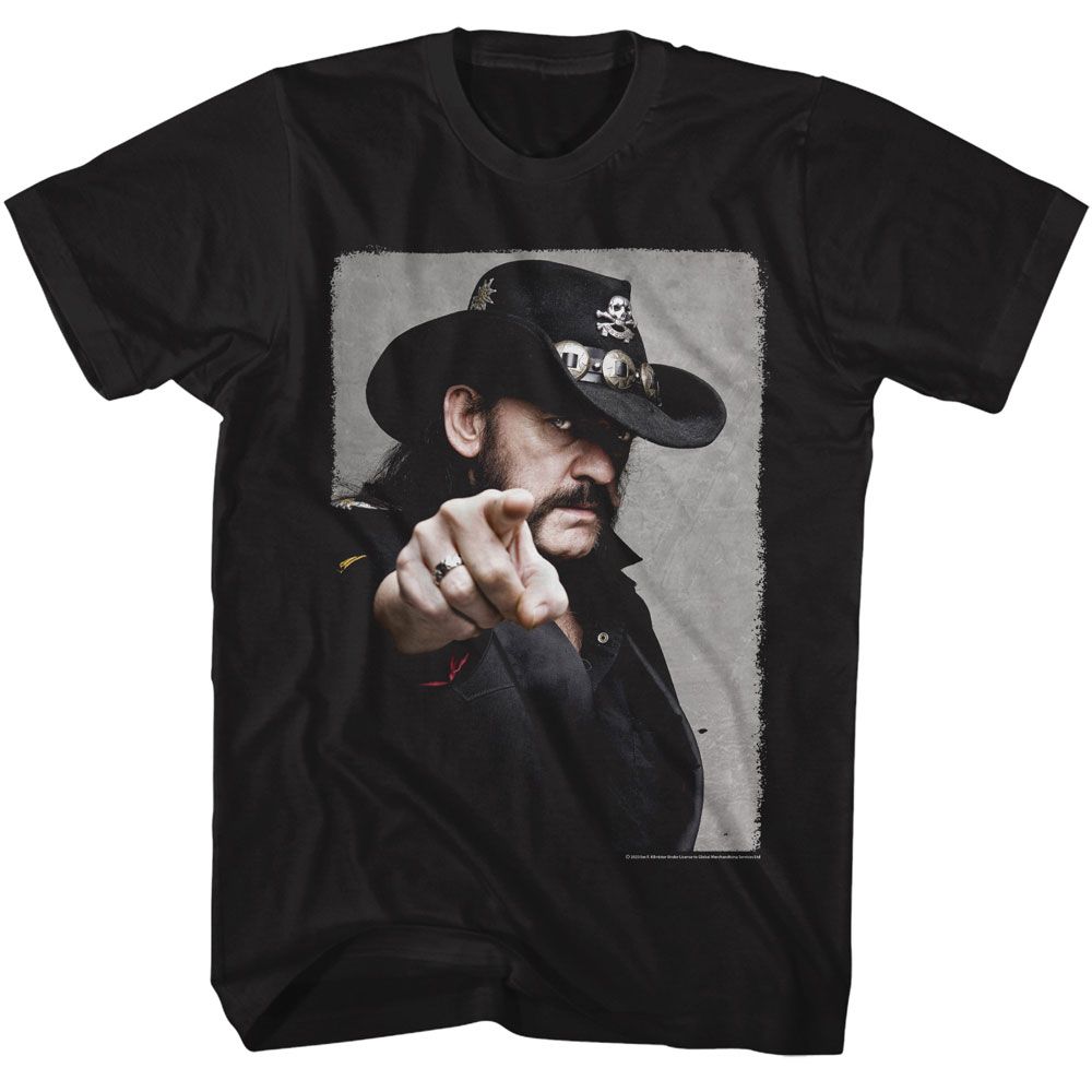 Lemmy - Pointing - Black Front Print Short Sleeve Solid Adult T-Shirt