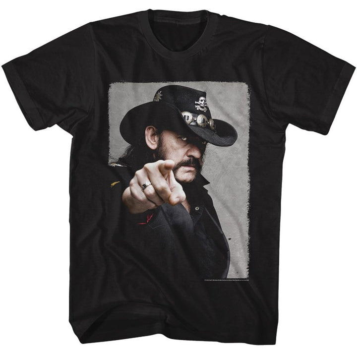 Lemmy - Pointing - Black Front Print Short Sleeve Solid Adult T-Shirt