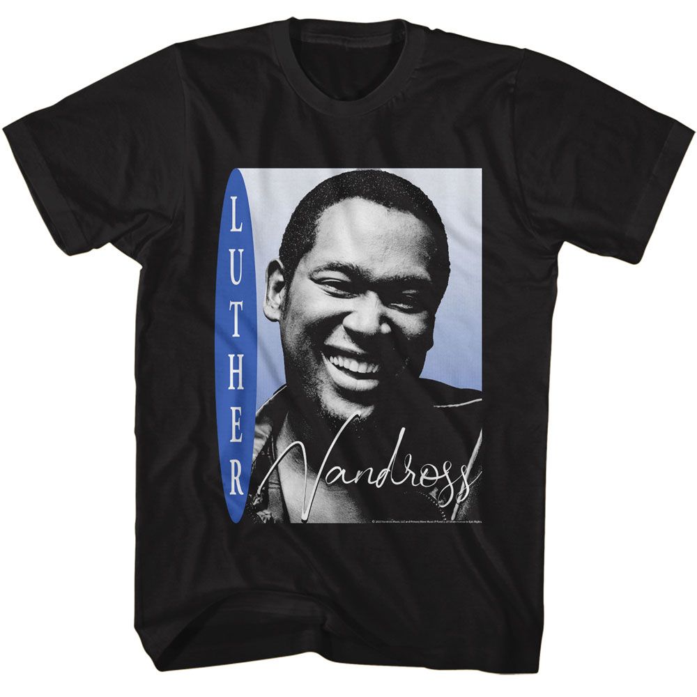 Luther Vandross - Smiling Photo - Black Front Print Short Sleeve Adult T-Shirt