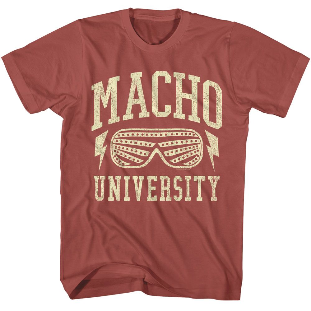 Macho Man - University - Red Front Print Short Sleeve Solid Adult T-Shirt