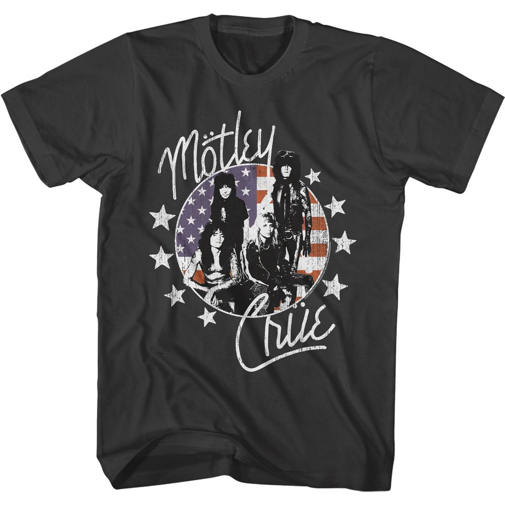 Motley Crue - American Flag & Stars - Short Sleeve - Adult - T-Shirt