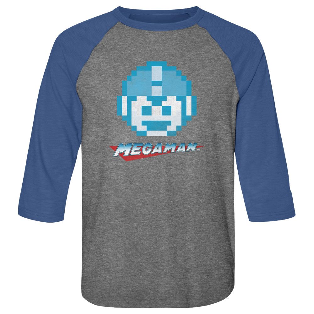 Mega Man - Mega Face - 3/4 Sleeve - Heather - Adult - Raglan Shirt