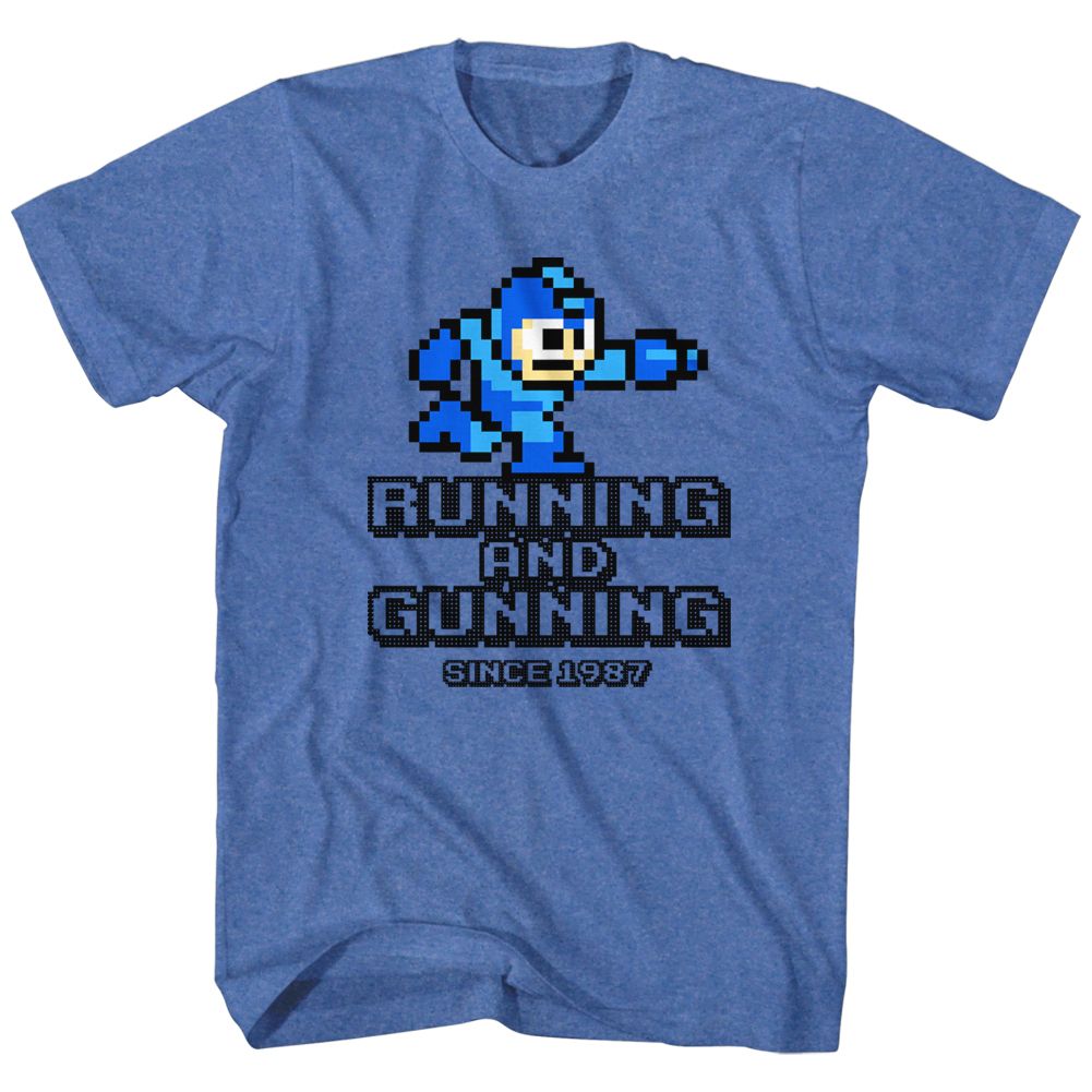 Mega Man - Running & Gunning - Short Sleeve - Heather - Adult - T-Shirt