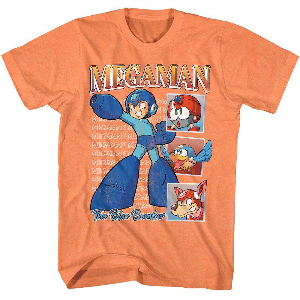 Mega Man - Repeat Squares - Orange Short Sleeve Heather Adult T-Shirt