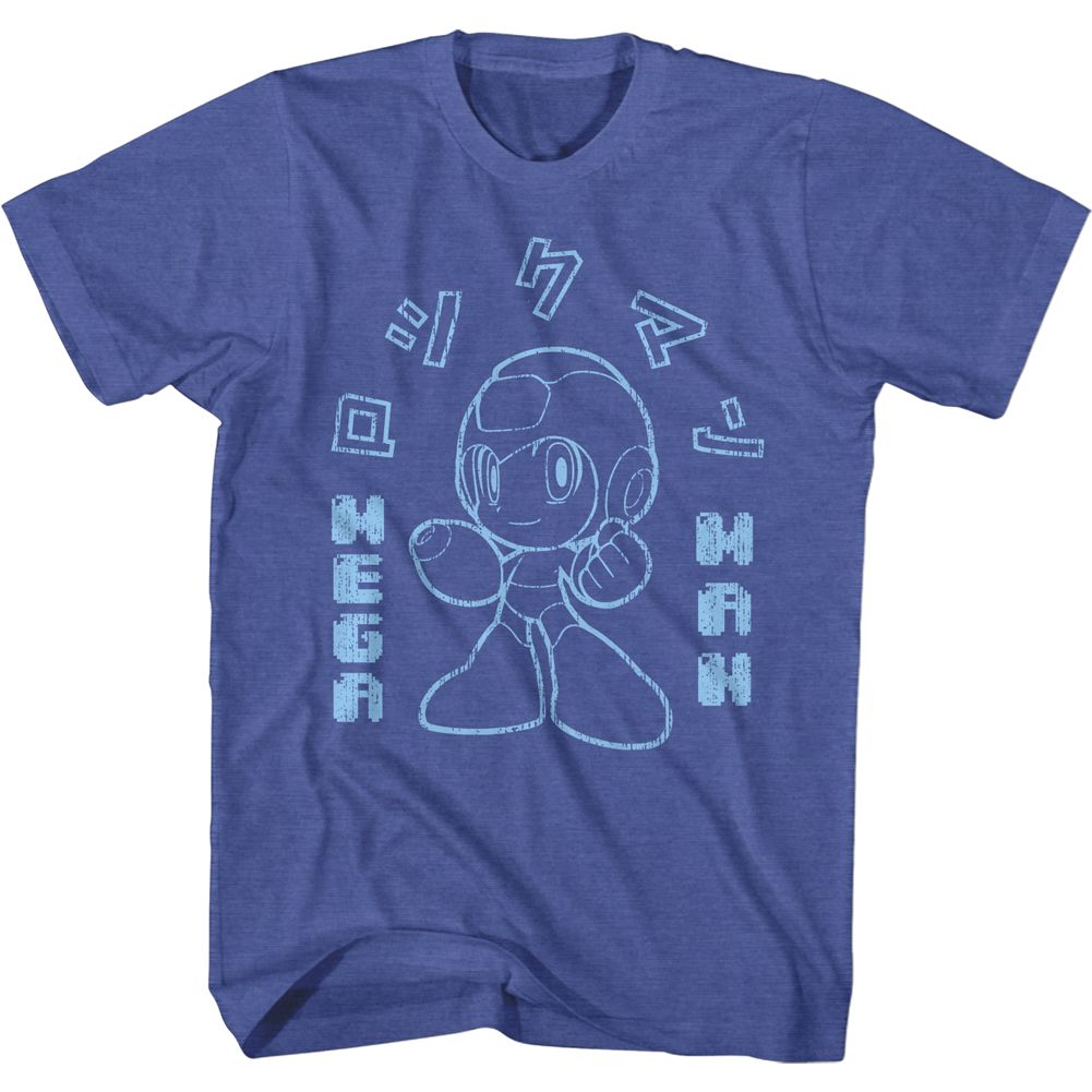 Mega Man - Japanese Text - Short Sleeve - Heather - Adult - T-Shirt