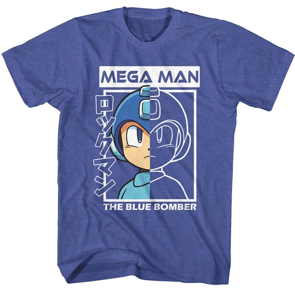 Mega Man - Half Color Half Outline - Short Sleeve - Heather - Adult - T-Shirt