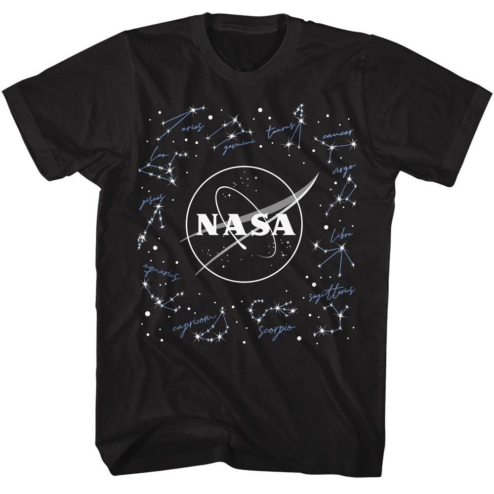 NASA - Constellations - Black Front Print Short Sleeve Solid Adult T-Shirt