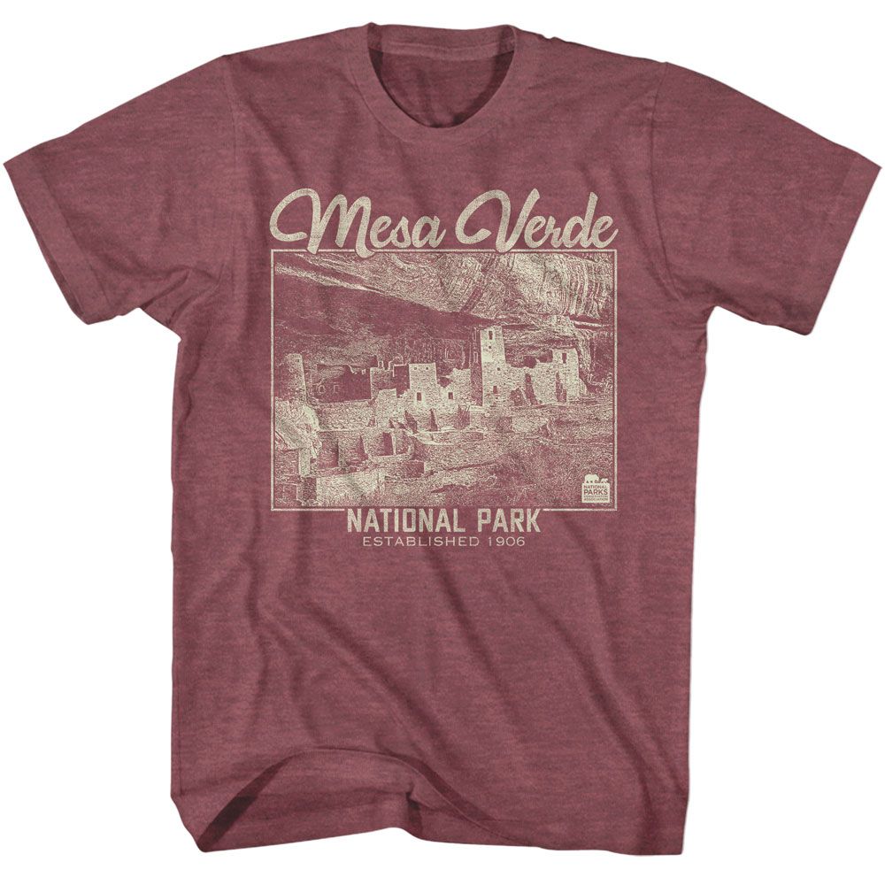 National Parks - Mesa Verde - Red Front Print Short Sleeve Solid Adult T-Shirt
