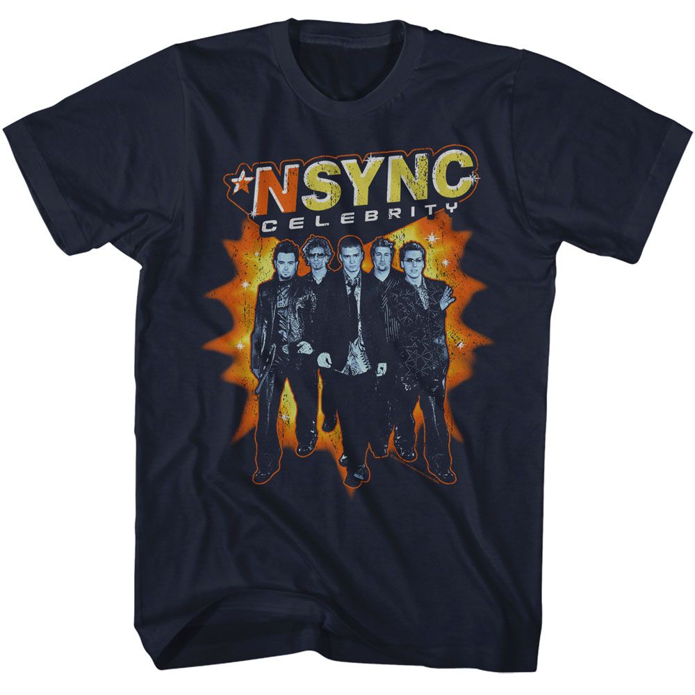 Nsync Celebrity Explosion Navy Solid Adult Short Sleeve T-Shirt