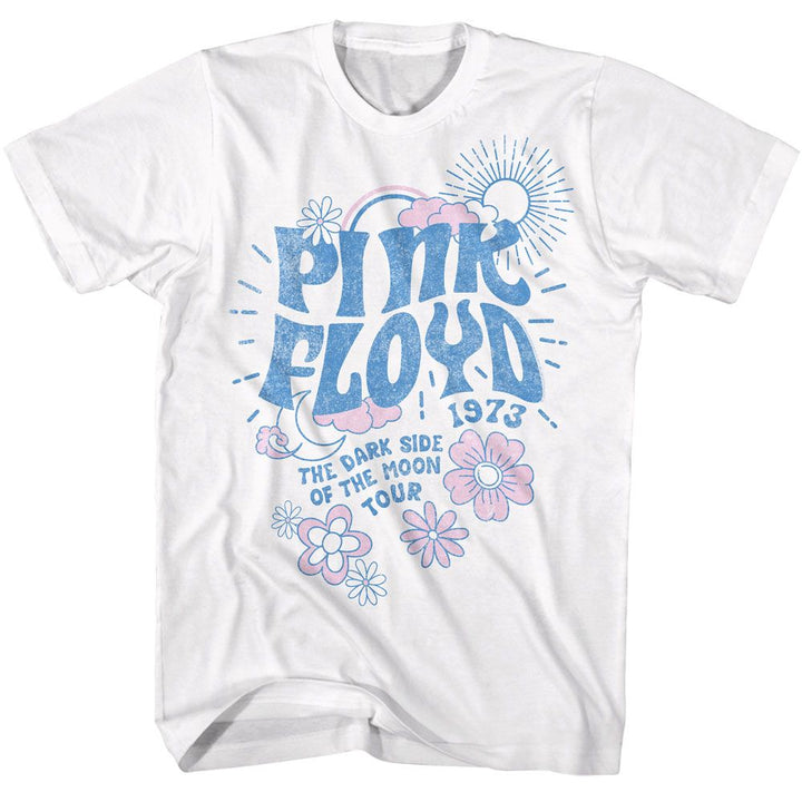 Pink Floyd - Dark Side Tour Floral And Sun - White Short Sleeve Adult T-Shirt