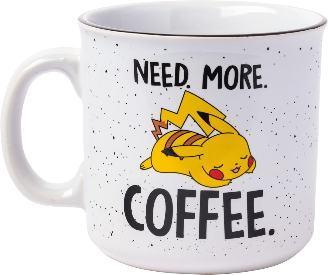 Pokemon Pikachu Need More Coffee Ceramic Camper Mug Microwave Safe 20 Ounces