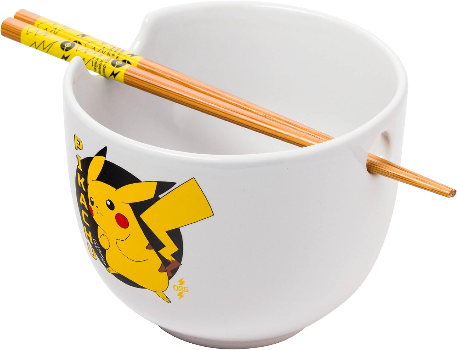 Pokemon Pikachu Japanese Text Ceramic Ramen Noodle Rice Bowl with Chopsticks Microwave Safe 20 Ounces