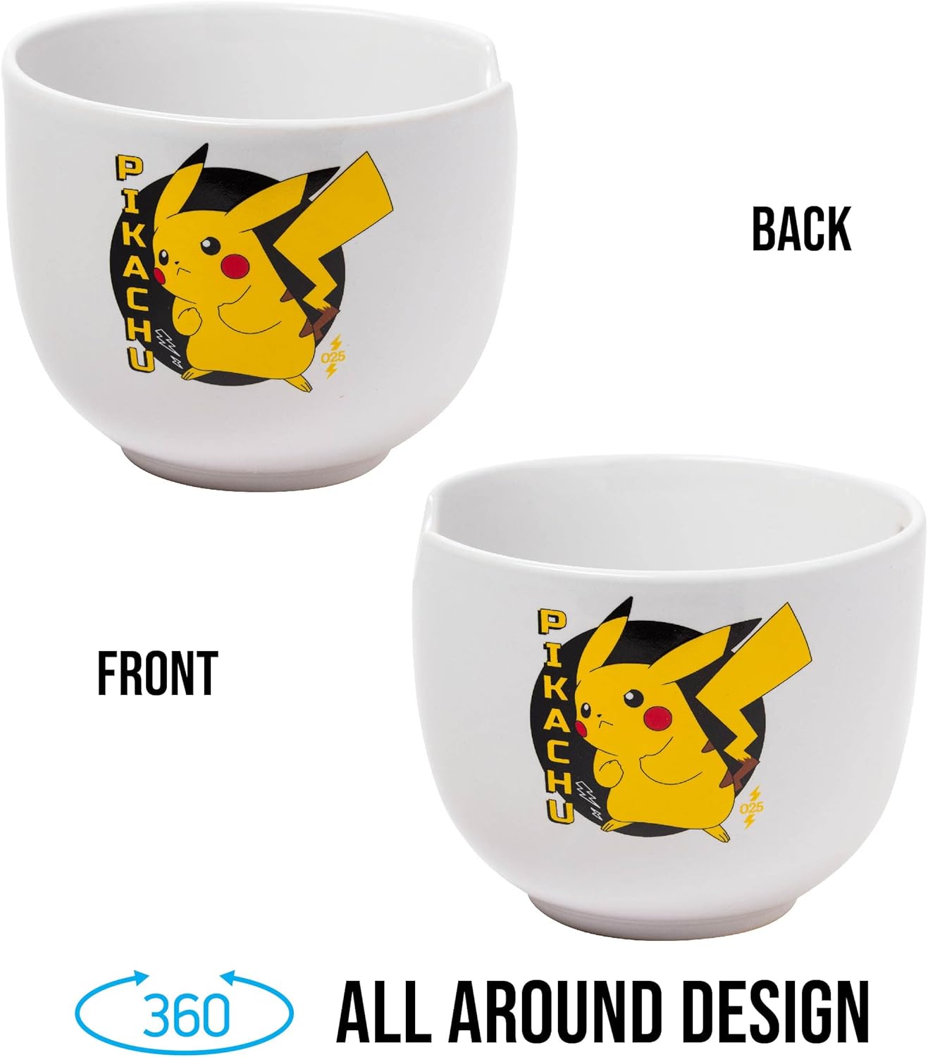 Pokemon Pikachu Japanese Text Ceramic Ramen Noodle Rice Bowl with Chopsticks Microwave Safe 20 Ounces