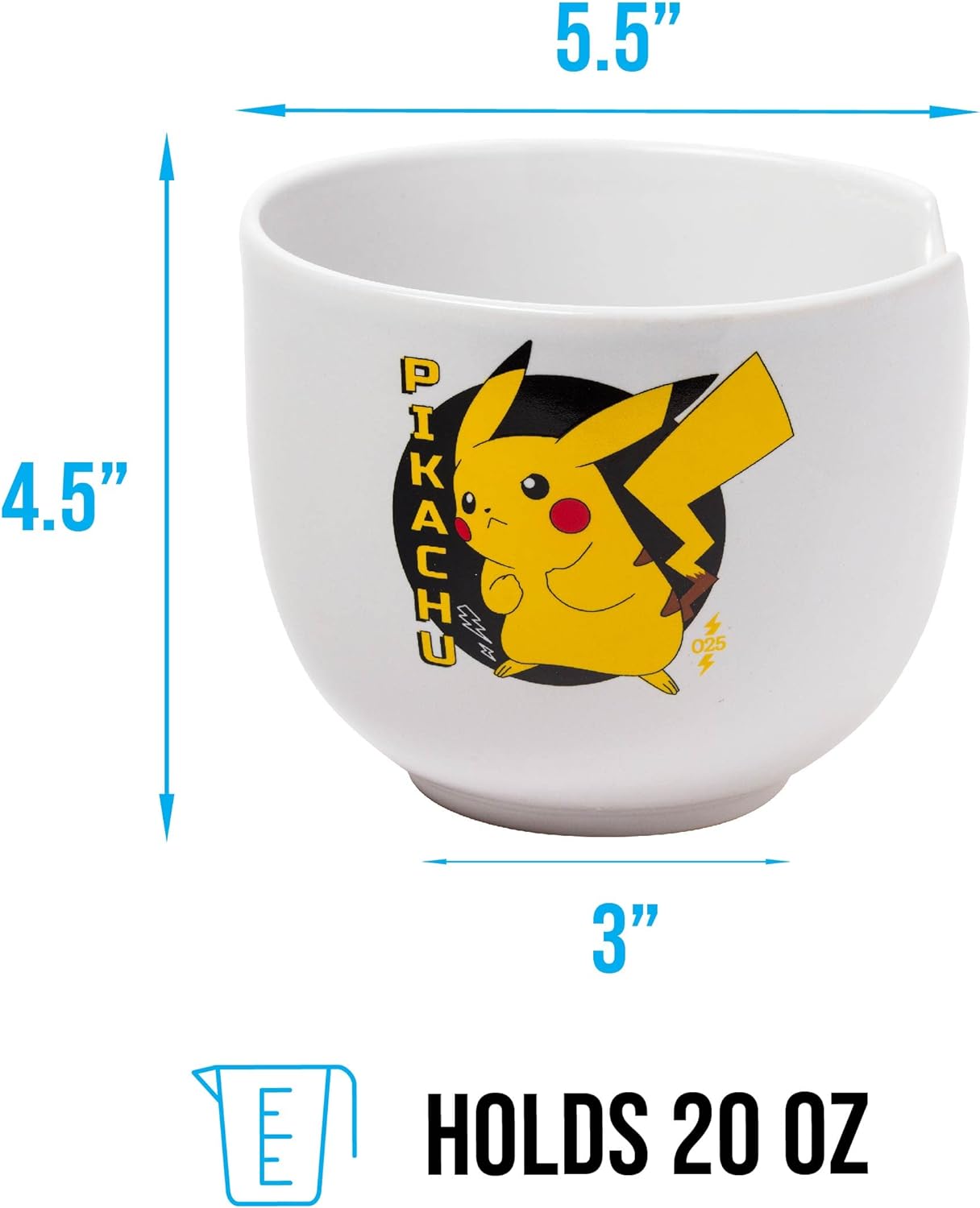 Pokemon Pikachu Japanese Text Ceramic Ramen Noodle Rice Bowl with Chopsticks Microwave Safe 20 Ounces