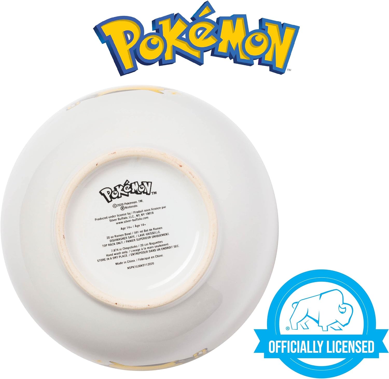 Pokemon Pikachu Japanese Text Ceramic Ramen Noodle Rice Bowl with Chopsticks Microwave Safe 20 Ounces