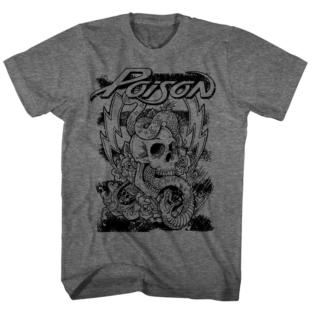 Poison - Skull Snake Lightning - Short Sleeve - Heather - Adult - T-Shirt